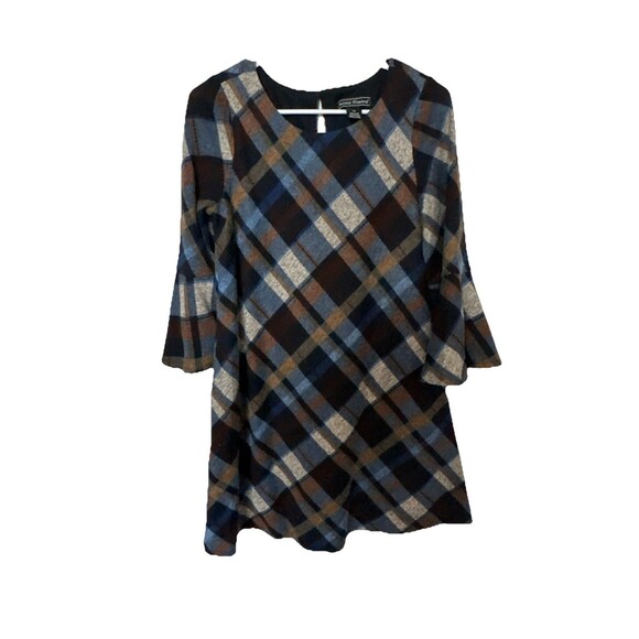 JESSICA HOWARD Womens Navy Lined Back Plaid Bell Sleeve Short Dress Petites PM - Picture 1 of 3